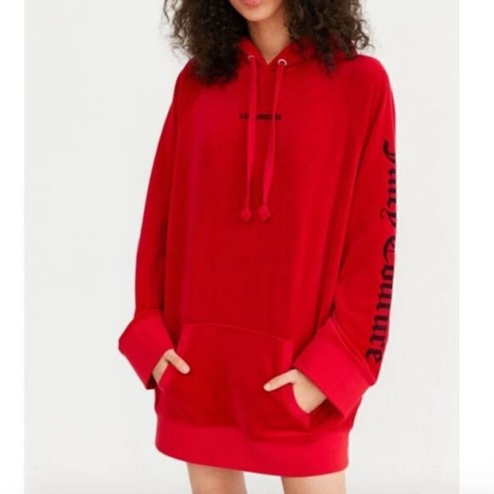 Juicy Couture Red Velvet Oversized Hoodie Dress